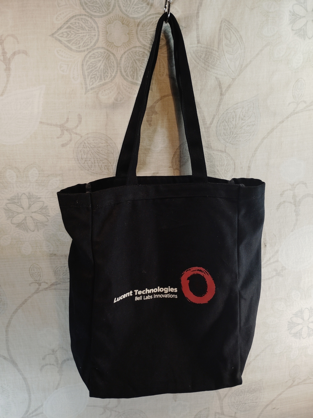 Black Canvas Tote Bag with Red Accent & Logo